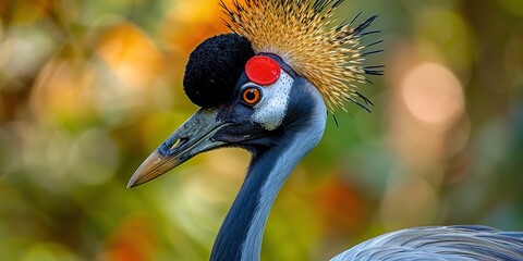 Naklejka premium Close-up of Black Crowned Crane with vibrant head feathers
