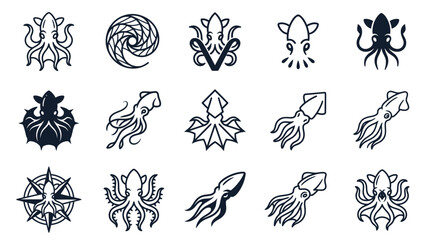 Black squid octopus logo designs. © miftah