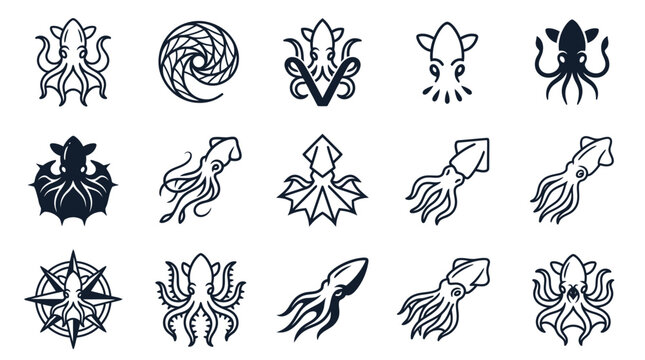 Black squid octopus logo designs.