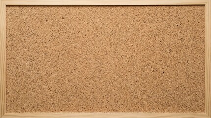 Fototapeta premium A light-colored wooden frame surrounds a corkboard. The corkboard has a natural, textured surface.