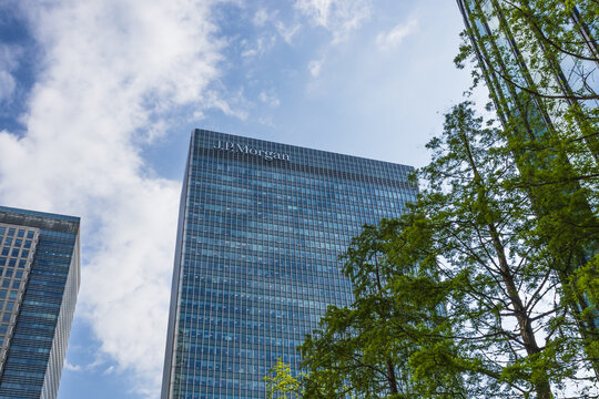 J.P. Morgan skyscraper glass facade. London, UK, 19 May 2023