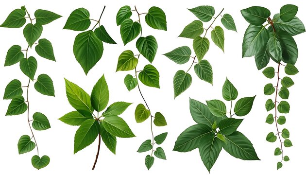 Set of green leaves from Javanese tree, bine or grape ivy Cissus spp