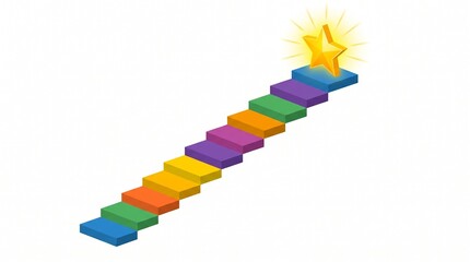 Fototapeta premium Colorful 3d staircase with star on top representing success and achievement