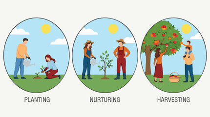 Fototapeta premium Planting, Nurturing, and Harvesting stages of agriculture and gardening