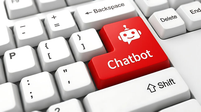 Chatbot Keyboard Button &ndash; AI Assistant, Conversational AI and Customer Support Automation Concept