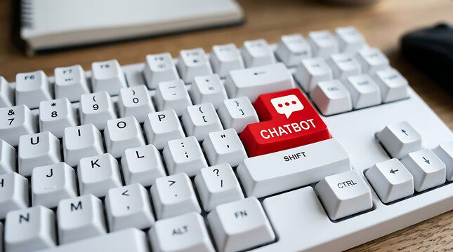 Chatbot Keyboard Button &ndash; AI Assistant, Conversational AI and Customer Support Automation Concept