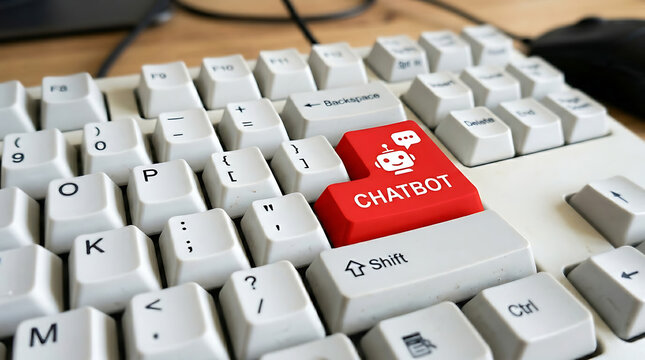 Chatbot Keyboard Button &ndash; AI Assistant, Conversational AI and Customer Support Automation Concept