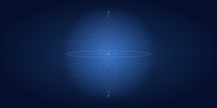 Abstract digital sphere wireframe on blue gradient background with wireframe