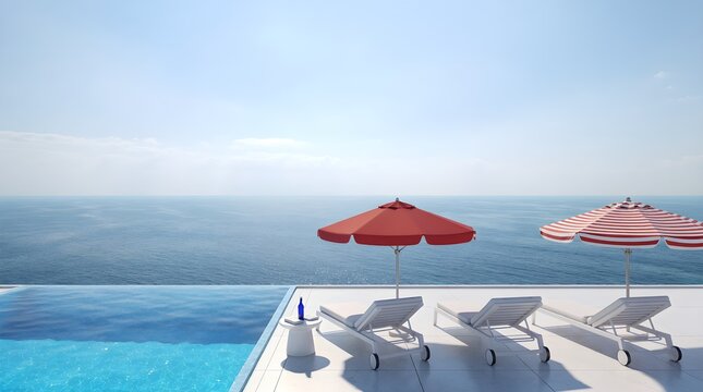 Luxury Infinity Pool with Mediterranean Sea View at Summer Resort