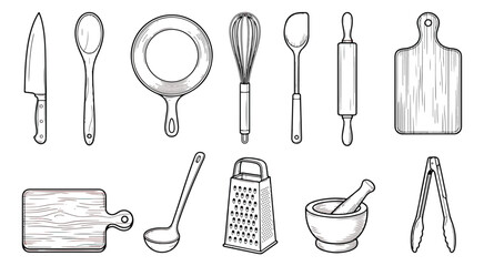 African food icons set with 10 hand drawn vector elements, traditional cuisine illustrations including jollof rice, fufu, and tagine for restaurant menus © shamim
