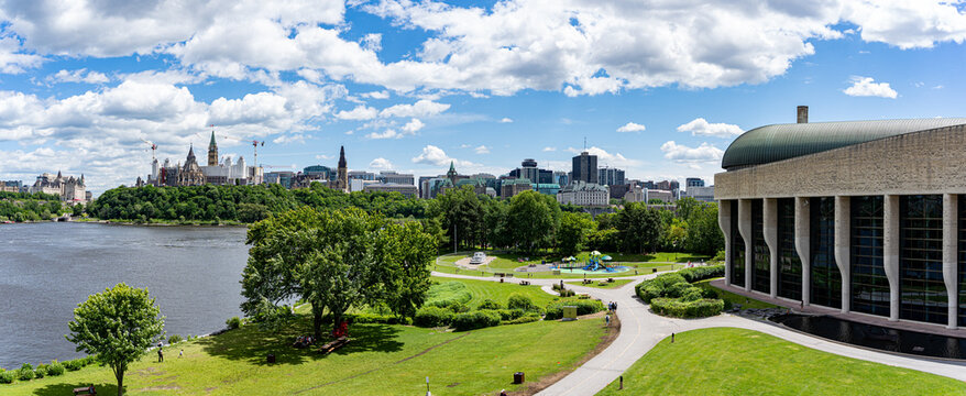 Panoramic view of Canadian Museum of History and Parliament Hill. Gatineau, Canada - June 25, 2026.