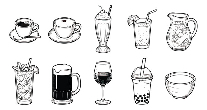 Vintage BBQ food icons set, hand drawn woodcut style grilled meat and vegetables, 11 black and white barbecue vector elements for restaurant menus