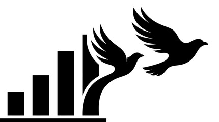Fototapeta premium Black silhouette business graph, flying birds, financial growth, freedom icons isolated on White Background