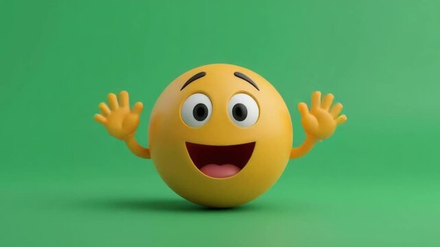 Happy 3D Emoji Character Shrugging Hands on Green Screen. 4K Video