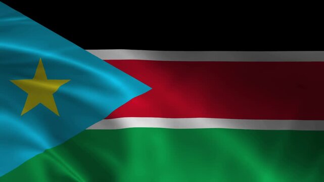 South Sudan Flag Waving in Wind Seamless Loop &ndash; Full HD 1080p Realistic Cloth Animation with Golden Star and Blue Triangle Motion Graphics