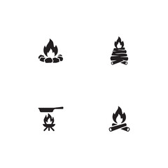 Obraz premium Set of four different black icons representing fire and camp life in vector flat style.