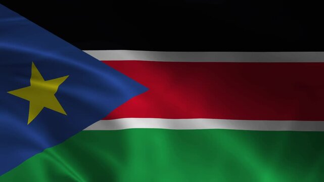 South Sudan Flag Waving in Wind Seamless Loop &ndash; Full HD 1080p Realistic Cloth Animation with Golden Star and Tricolor National Flag Motion Graphics