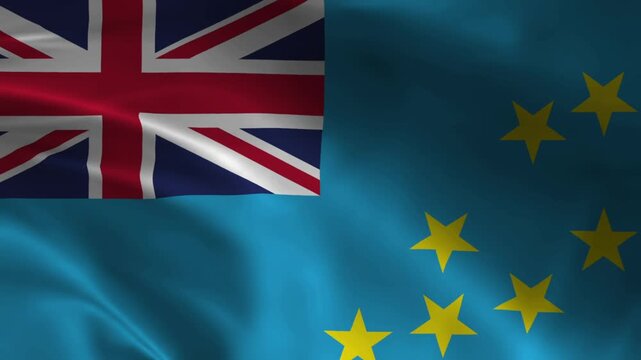 Tuvalu Flag Waving in Wind Seamless Loop &ndash; Full HD 1080p Realistic Cloth Animation with Union Jack and Nine Yellow Stars Motion Graphics