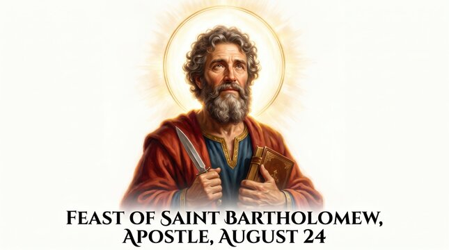 Saint Bartholomew Apostle with halo and knife