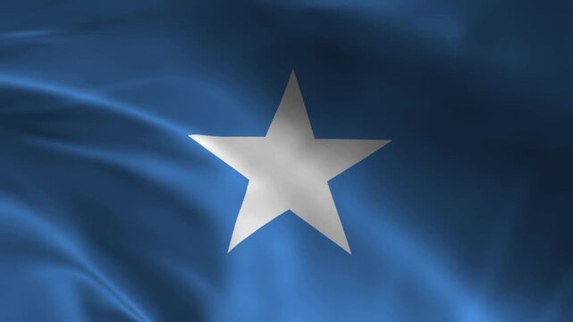 Somalia Flag Waving in Wind Seamless Loop &ndash; Full HD 1080p Realistic Cloth Animation with White Star on Blue Somali National Flag Motion Graphics