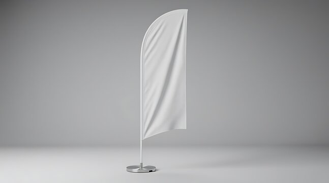 White feather flag mockup on a light gray background.