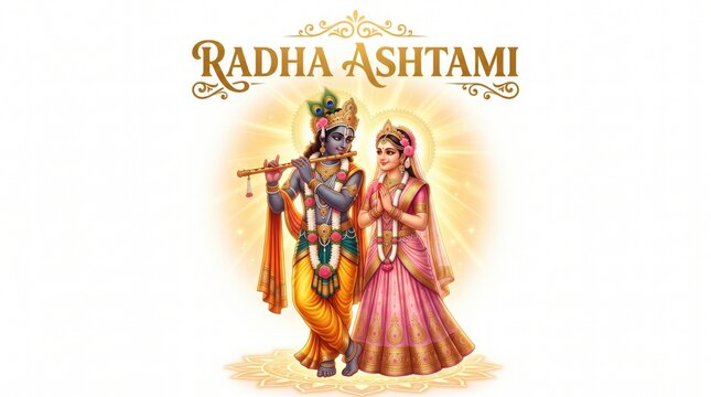 Hindu couple illustration Radha Ashtami festival