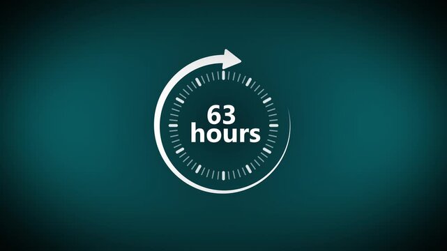 63 Hours Progress Meter Featuring Circular Time Graphics and White Typography on Dark Turquoise Gradient Background