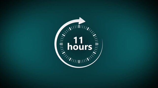 11 Hours Time Progress Display with Circular White Dial and Minimal Numeric Center on Dark Blue Green Background