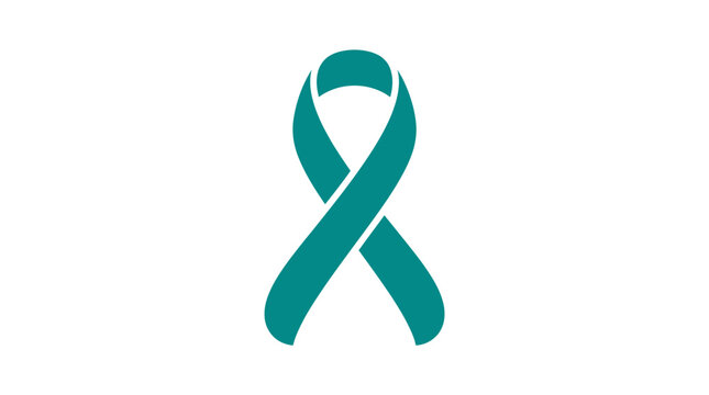 Teal Awareness Ribbon Vector Icon for Ovarian Cancer, PCOS, Sexual Assault, and PTSD Awareness Symbol Isolated on White Background
