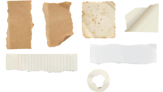 realistic vintage torn paper collection with ripped notebook pages tape and scrapbook elements set