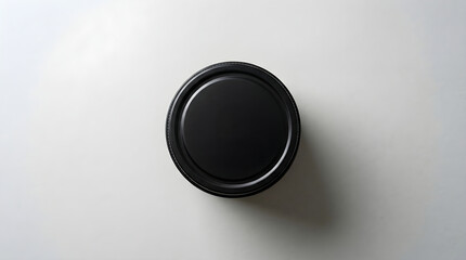 Fototapeta premium Top view of a black circular lid on a glass jar isolated on white background