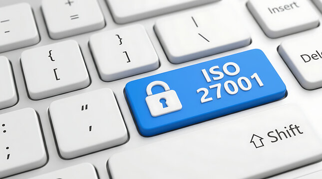 ISO 27001 Keyboard Button &ndash; Information Security Management System, Cybersecurity and Compliance Concept