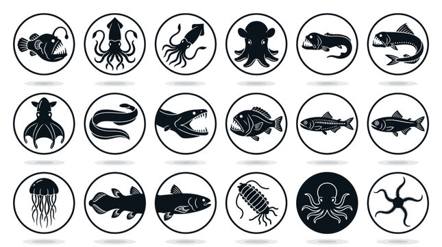 Seafood icons featuring various ocean creatures 1.