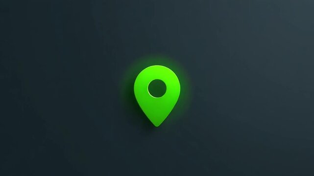 Glowing Green Location Pin Icon Rotating on Green Screen. 4K Video
