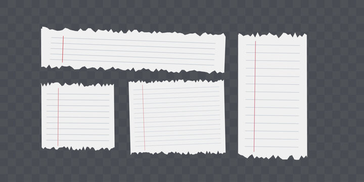 Torn lined paper sheets with red margin 