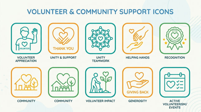 Volunteer and community support icons for appreciation