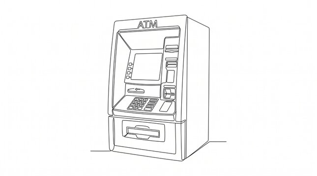 Automated Teller Machine with keypad, screen, and card reader for secure financial transactions, banking operations, and cash withdrawals in retail, business