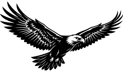 Obraz premium Majestic Flying Eagle Silhouette Illustration with Fully Spread Wings Detailed Feathers and Powerful Wildlife Design