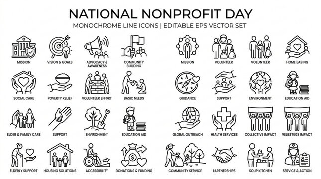National nonprofit day icons for social causes