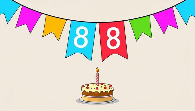 Festive Flag Garland and Cake with Number 88 for Birthday and Anniversary Party
