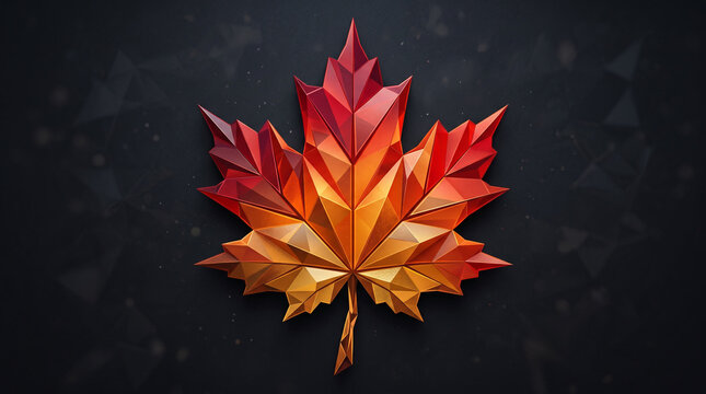 Red geometric maple leaf on dark textured background