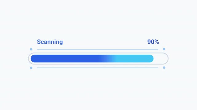Modern flat vector animation of a rounded scanning progress bar with percentage indicator and loading status. Ideal for user interface, software, web applications, dashboards, and technology projects.