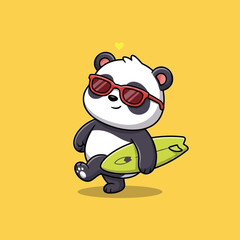 Fototapeta premium Cartoon panda with surfboard sunglasses.