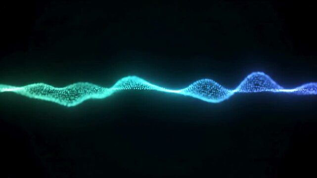 Glowing cyan blue digital Abstract digital particle wave for science and tech designs, suited for backgrounds, presentations, ads, and digital artworks. Perfect for futuristic concepts.