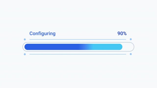 Modern flat vector animation of a rounded configuring progress bar with percentage indicator and loading status. Ideal for user interface, software, web applications, dashboards, and technology projec