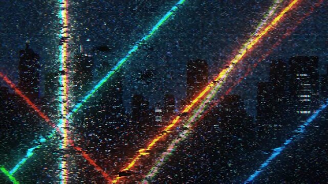 Abstract glitch background with colorful pixels. Digital disruption art. Dynamic distortion background for video game splash screen 4k