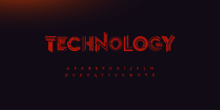 Abstract Font AI Security Logo Cyber Alphabet Red Stripes Letters Digital Typography, Cyber Sport Game Typographic Design for HUD Text, Cyber Security Tech Headline, Hacker Logotype. Vector Typeface