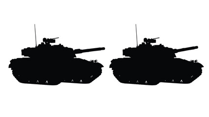 Fototapeta premium Two Main Battle Tanks In Black Silhouette