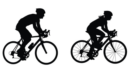 Fototapeta premium Cyclists Riding Road Bikes In Black Silhouette