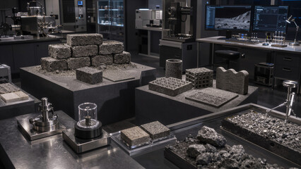 Fototapeta premium Research lab displays samples of various materials for testing and analysis in a modern facility with advanced equipment and technology